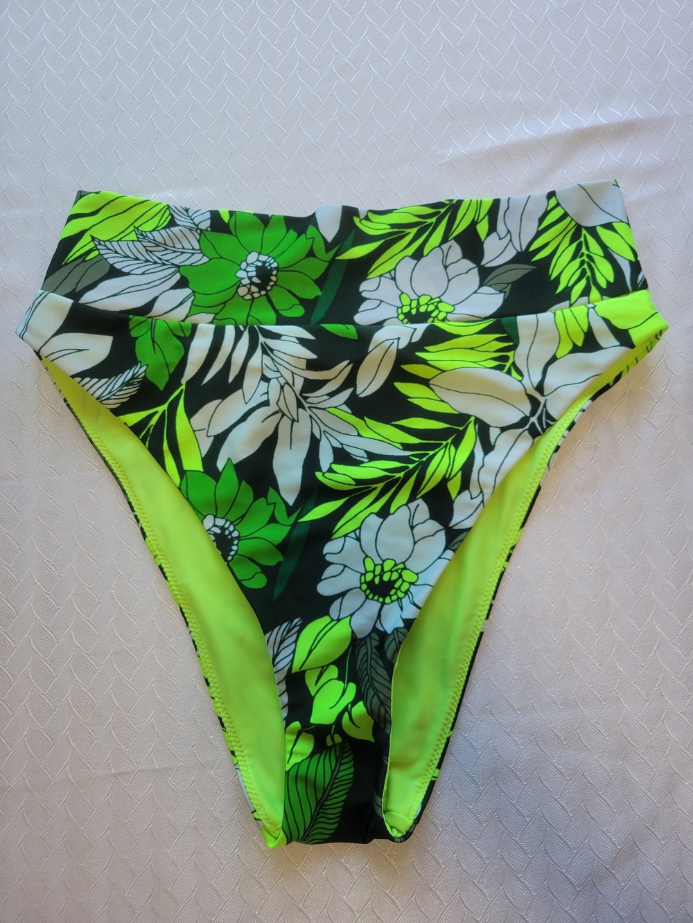 aerie Neon Green and Black Floral High-Waist Bikini Bottom